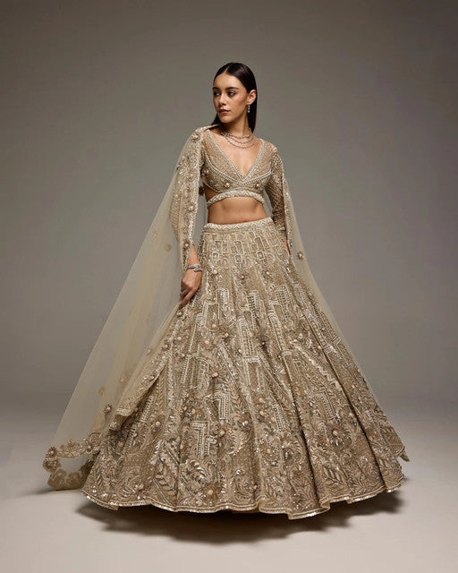 Made To Order – Soft Champagne Gold Oriane Bridal Lehenga