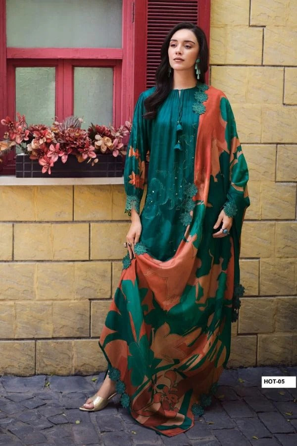 Viscose Muslin Digitally Printed With Handwork And Laces Suit