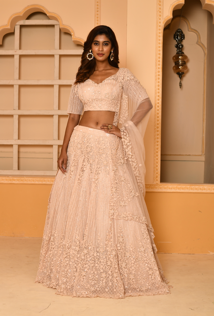 Made To Order – Peach Embroidered Lehenga