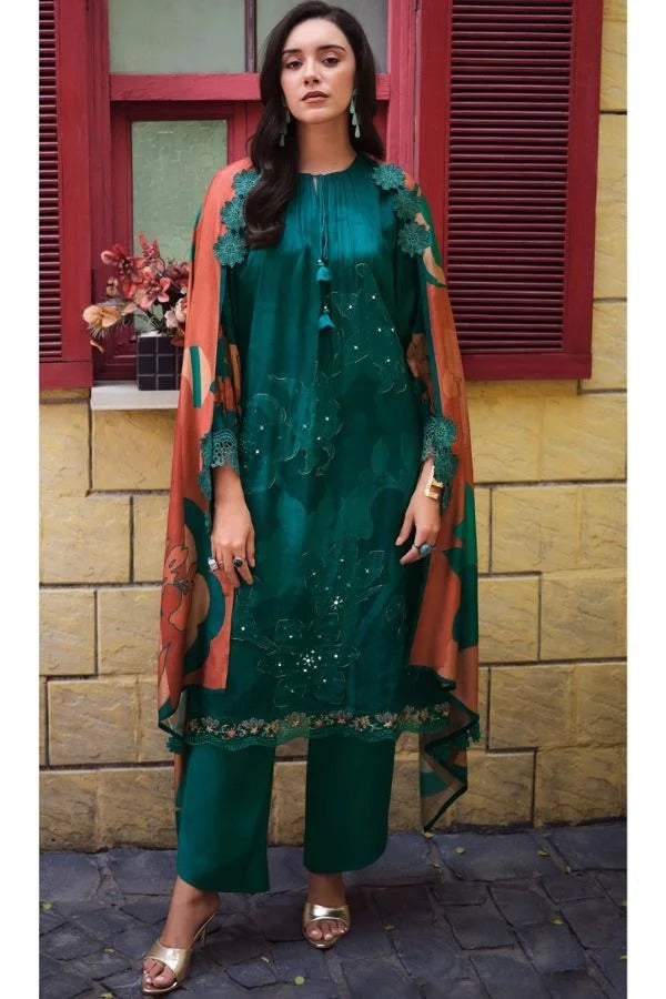 Viscose Muslin Digitally Printed With Handwork And Laces Suit