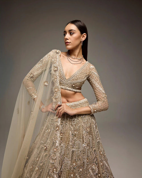 Made To Order – Soft Champagne Gold Oriane Bridal Lehenga
