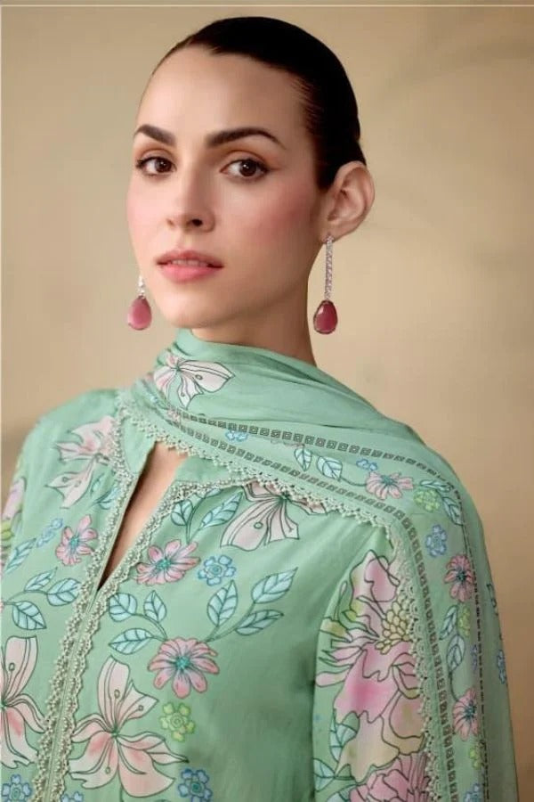 Pure Muslin Digital Print with Applique, Crochet & Pearl Handwork Suit
