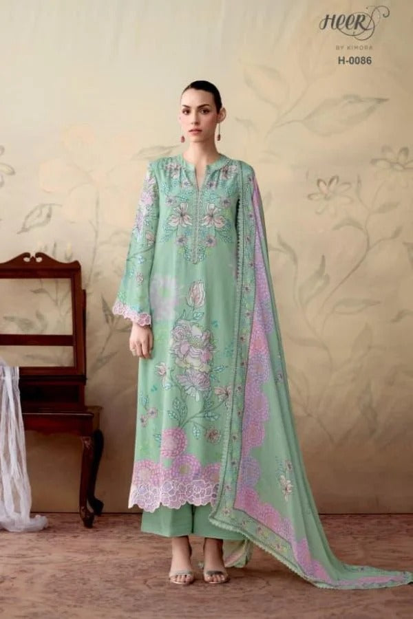 Pure Muslin Digital Print with Applique, Crochet & Pearl Handwork Suit
