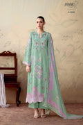 Pure Muslin Digital Print with Applique, Crochet & Pearl Handwork Suit