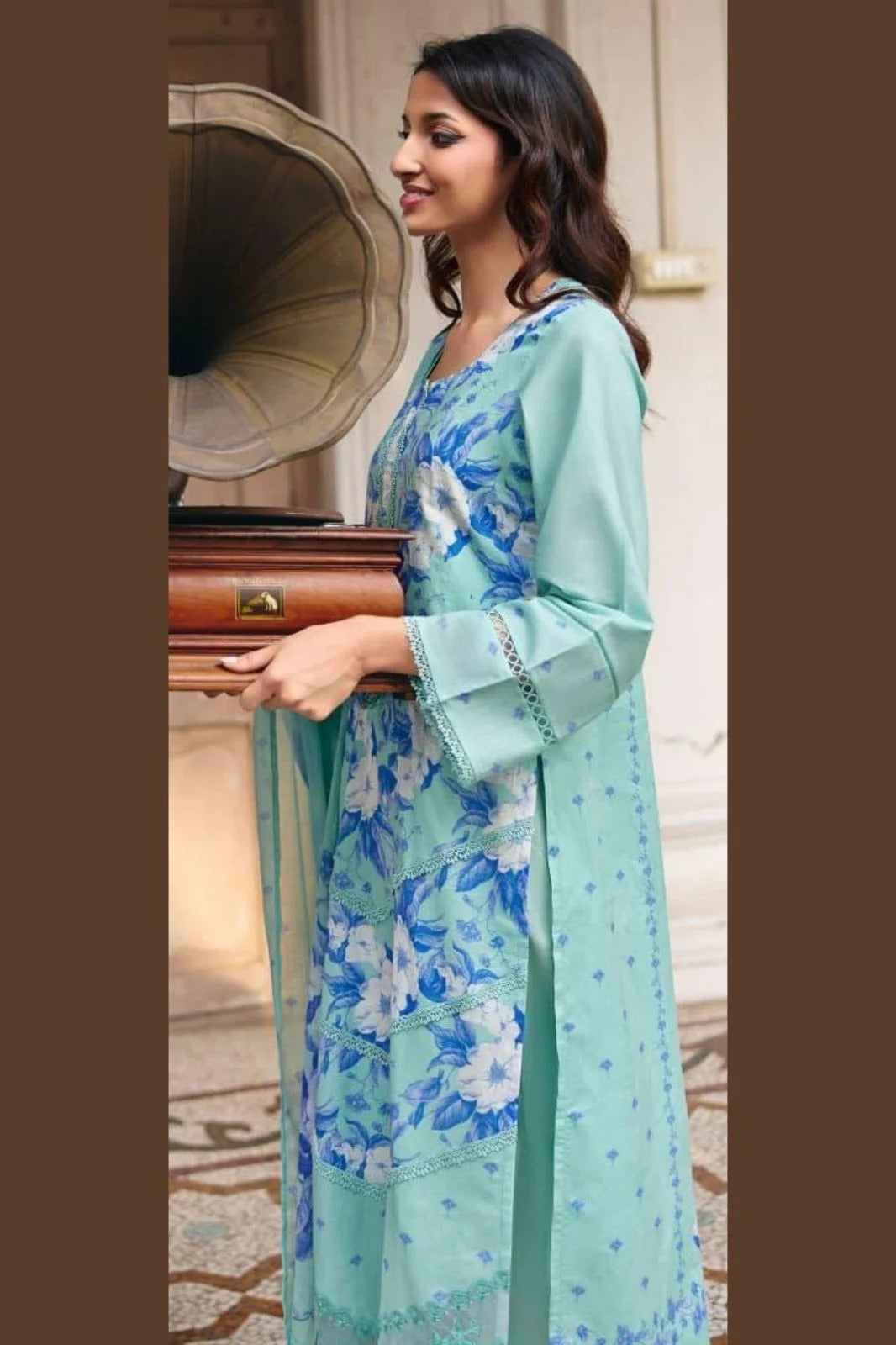 Pure Muslin Embroidered With Digital Print and Crochet Work Suit