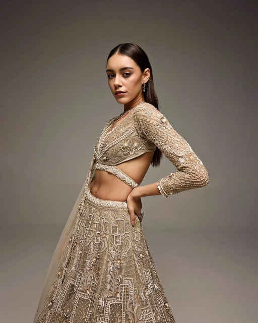 Made To Order – Soft Champagne Gold Oriane Bridal Lehenga