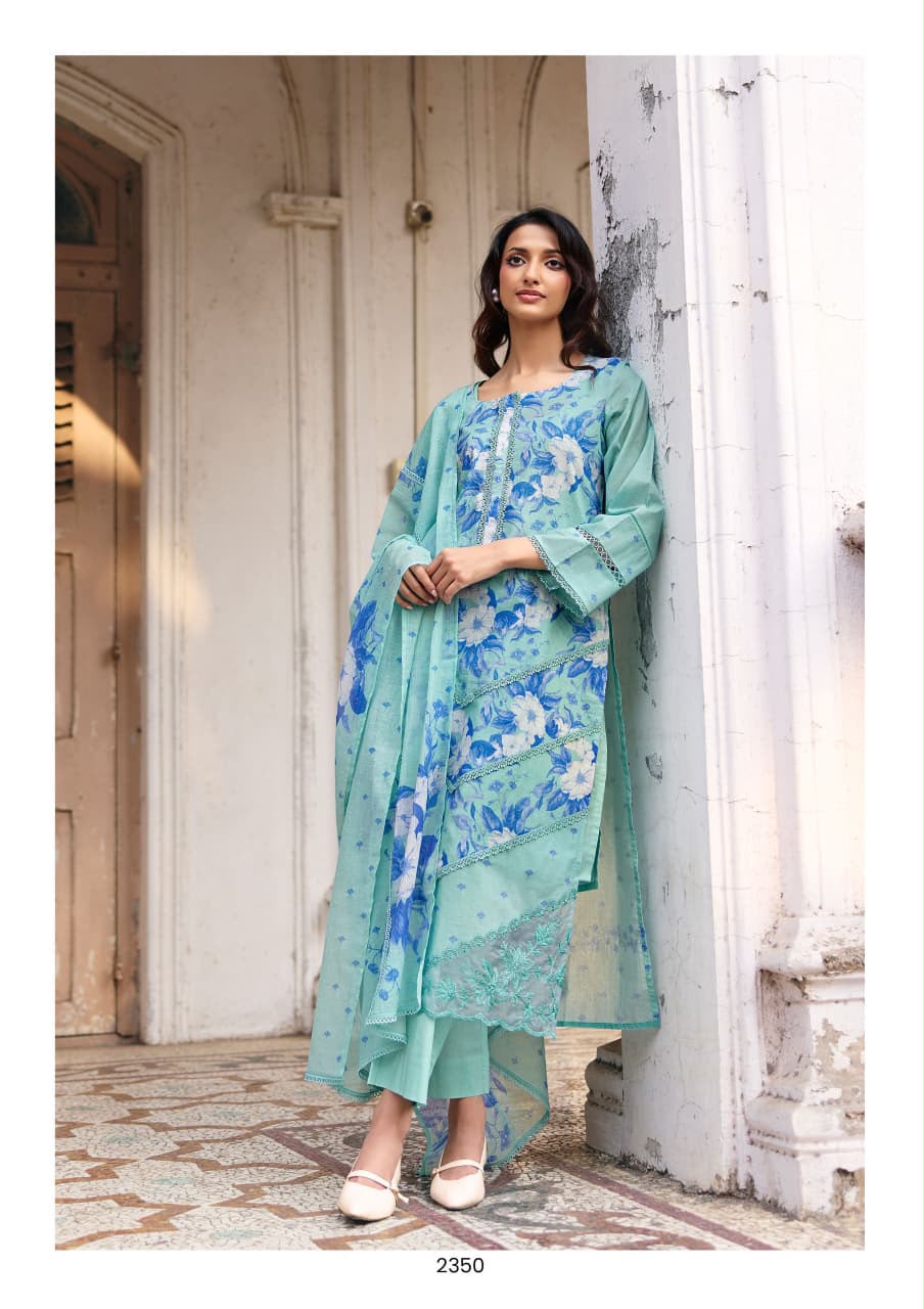 Pure Muslin Embroidered With Digital Print and Crochet Work Suit