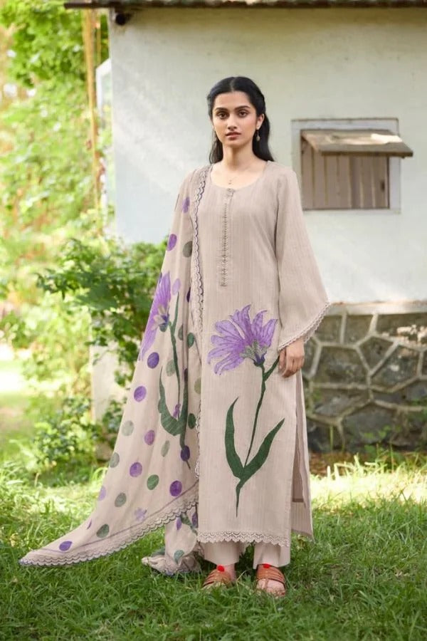 Pure Self-Weave Cotton with Floral Handwork Print and Crochet Work Suit
