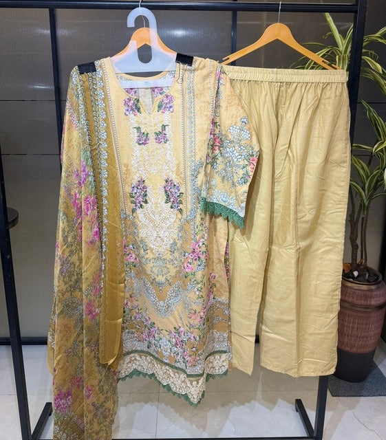 Pure Cotton With Embroidery and Laces Stitched Pakistani Style Suit